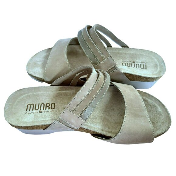 Munro CAMILA Sz 7WW Nubuck Slip-On Sandals Slides Taupe Combo NEW - Picture 5 of 9